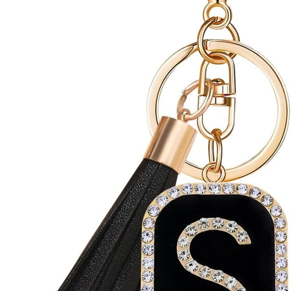 Fashion Cubic Zirconia Crystal Alphabet Initial Letter Keychain Tassel Pendant K